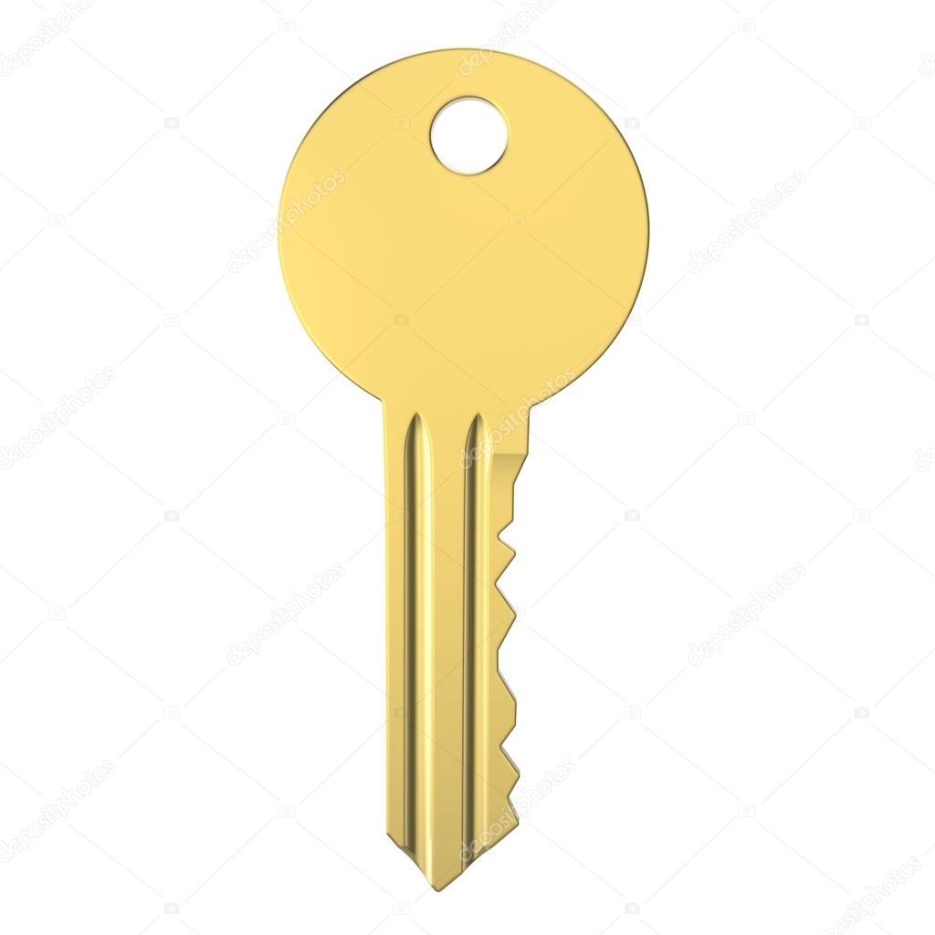 3D illustration gold key with keychain 
