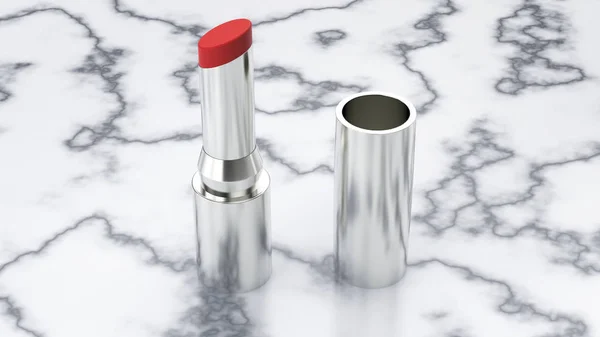 Illustration 3D rouge à lèvres argent or rouge — Photo