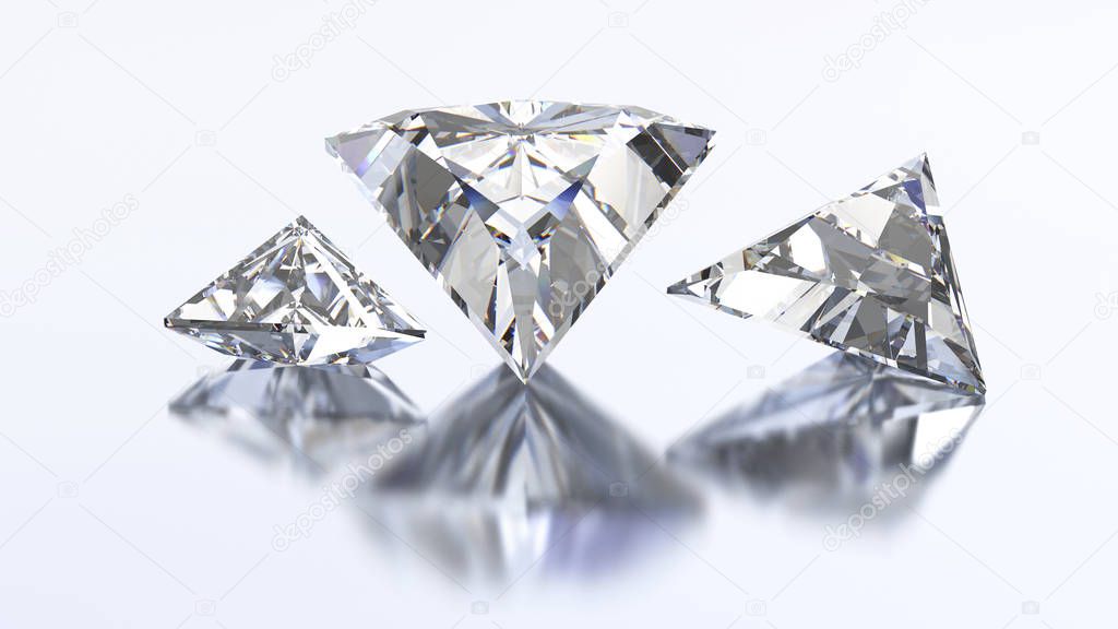 3D illustration three triangle diamond stone 