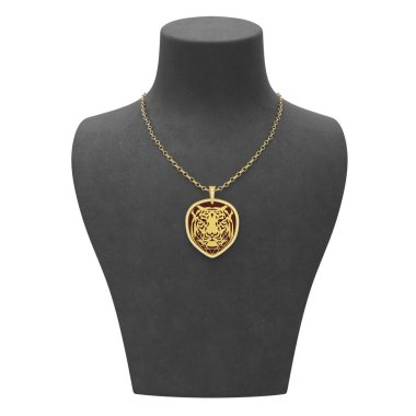 elmas üzerinde siyah bir adam ile 3D çizim altın kolye kaplan