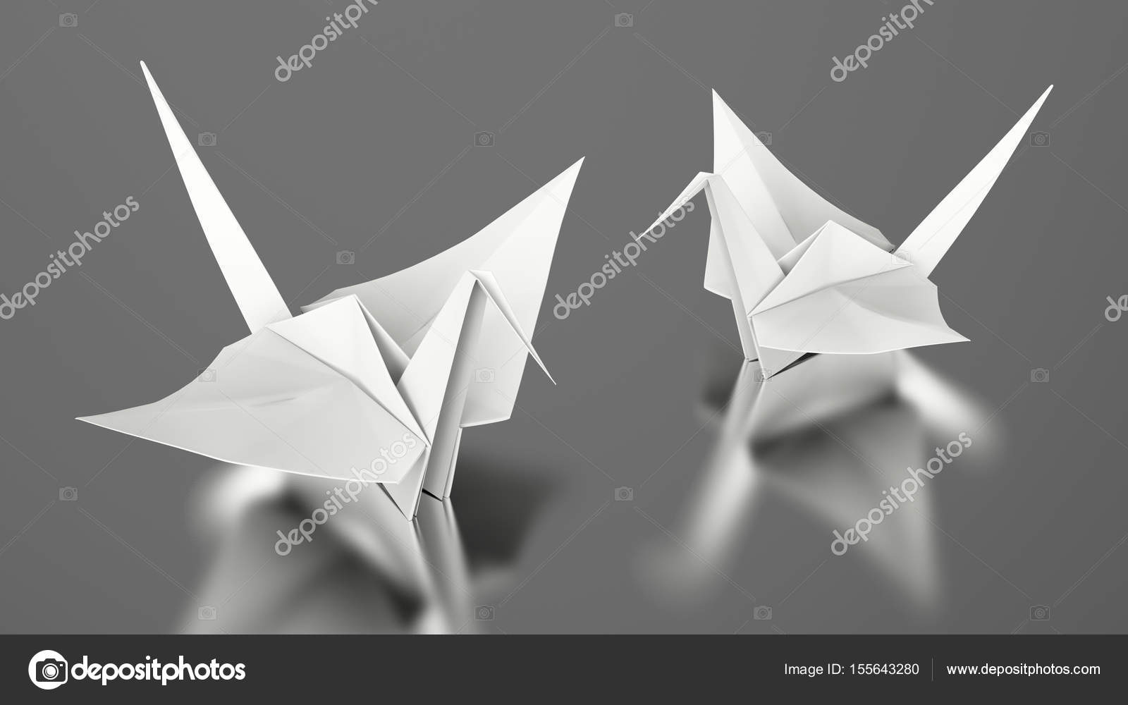 3d Illustration Deux Papier Oiseau En Origami Blanc