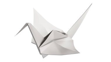 3D çizim gümüş origami kuş 