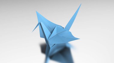 3D illüstrasyon mavi origami kuş 