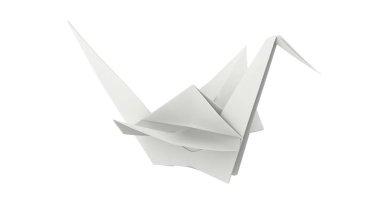 3D resimde beyaz kağıt origami kuş 