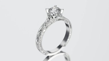 3D çizim Gümüş Yüzük Elmas ve süsleme 