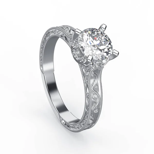 3D çizim Gümüş Yüzük Elmas ve süsleme 