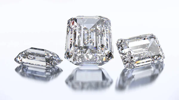 3D Abbildung drei smaragdgrüne Diamanten Stein — Stockfoto