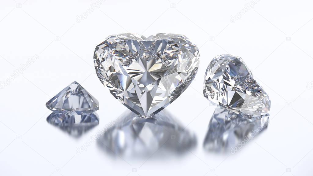 3D illustration three heart diamond stone 