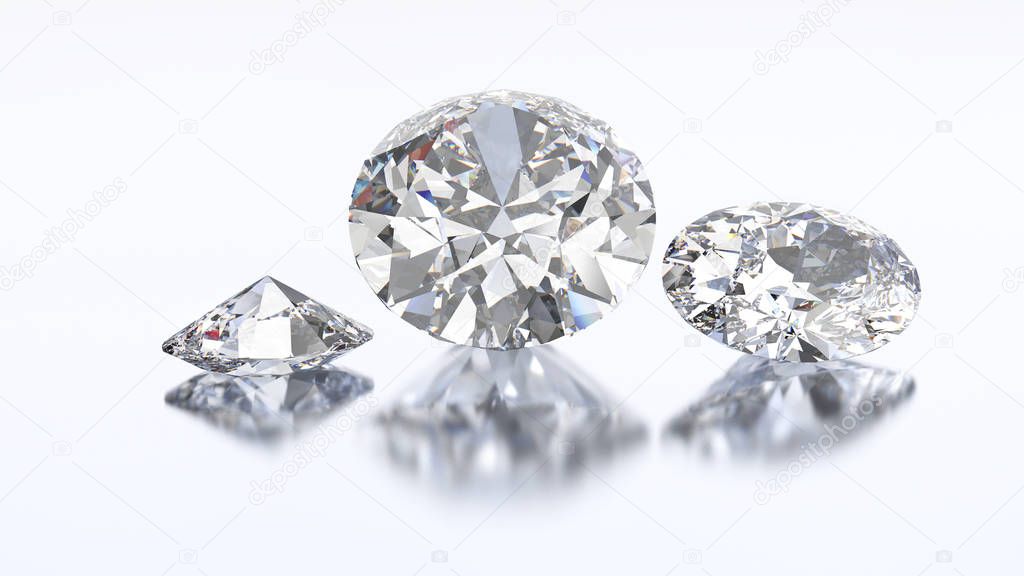 3D illustration three oval diamond stone 