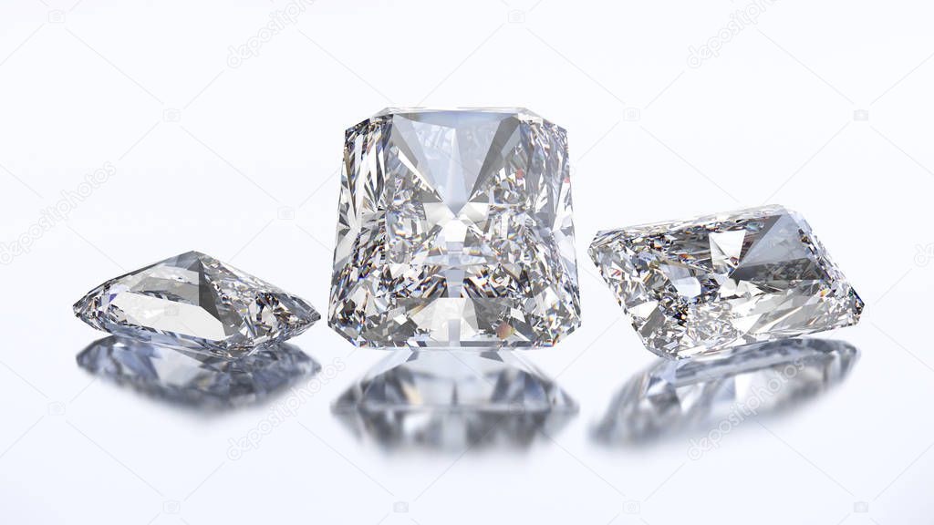 3D illustration three radiant diamond stone