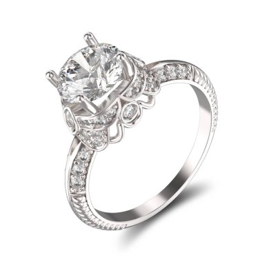 3D çizim Gümüş Yüzük Elmas ve süsleme 