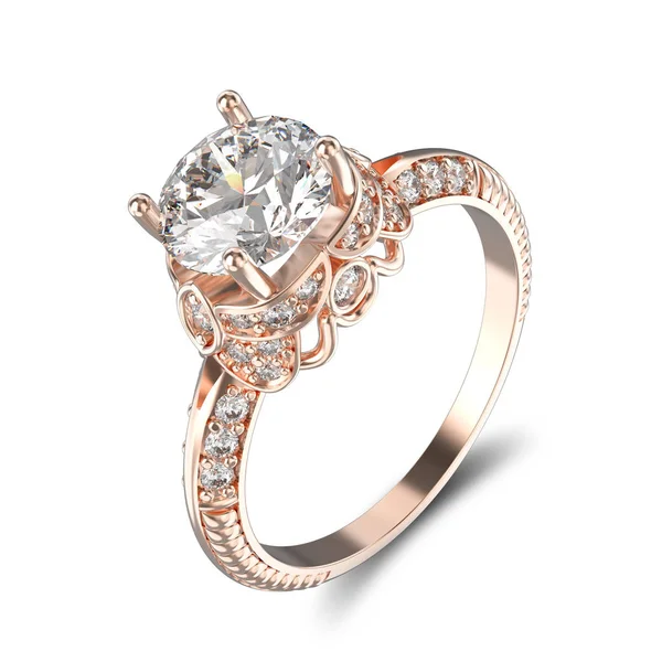 Ilustracja 3D rose złoty pierścionek z brylantami i ozdoba — Zdjęcie stockowe