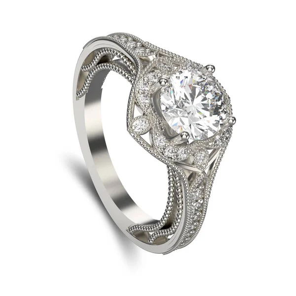 3D çizim Gümüş Yüzük Elmas ve süsleme 