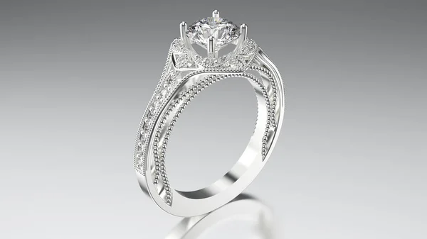 Ilustración 3D dos anillos de oro plateado con diamantes y adorno — Foto de Stock