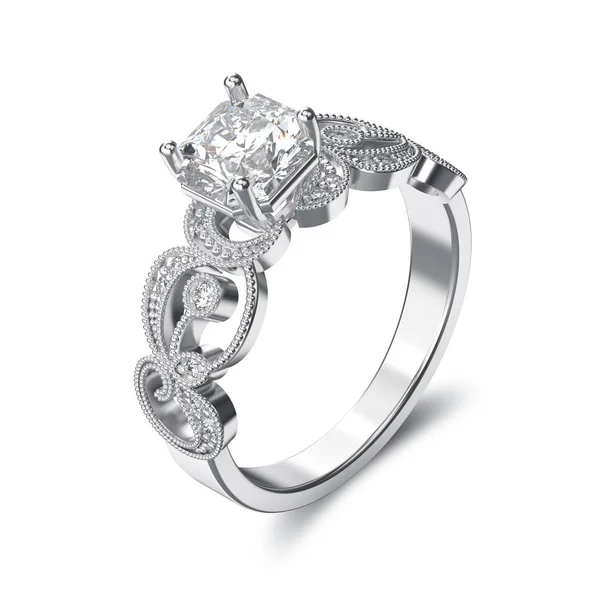 3D απεικόνιση ασημένιο δαχτυλίδι με διαμάντια και στολίδι — Φωτογραφία Αρχείου
