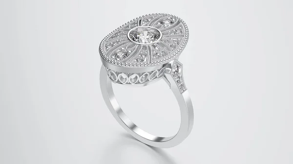 3D etniczne ilustracja Srebrny pierścionek z diamentami i ozdoba — Zdjęcie stockowe