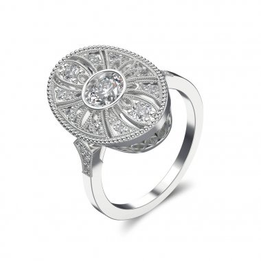 3D çizim gümüş etnik yüzük elmas ve süsleme 