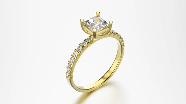 3D resimde sarı altın yüzük elmas ile