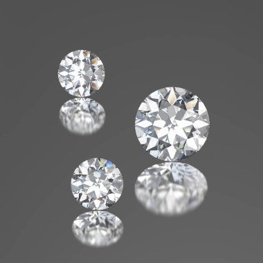 3D resimde üç elmas gri bir arka plan yansıması ile