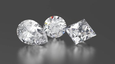 3D resimde üç elmas yuvarlak, prensler, armut ile yansıtmak