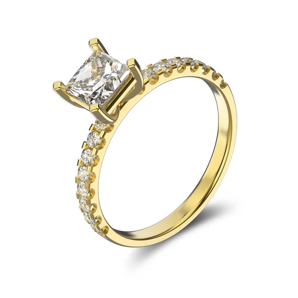 3D απεικόνιση Κίτρινο χρυσό δαχτυλίδι με διαμάντι — Φωτογραφία Αρχείου