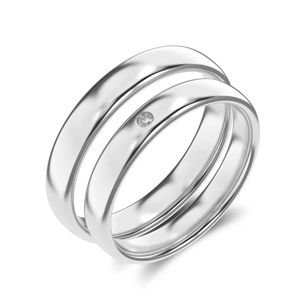 3D obrázek dvě klasické bílé zlato nebo stříbro prsten s diamo — Stock fotografie