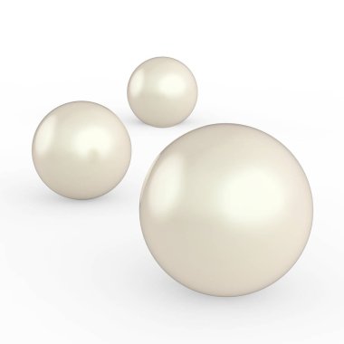 3D illustration three pearls with a shadow on a white background clipart