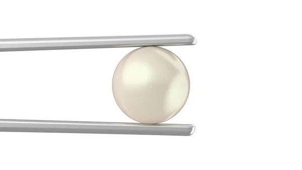 Illustrazione 3D perla isolata in pinzette su sfondo bianco — Foto Stock