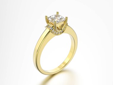 üzerinde gri bir backgro Pırlantalı 3D resimde sarı altın yüzük