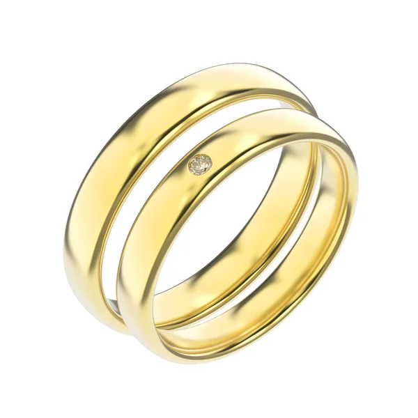 3D απεικόνιση δύο κλασικό κίτρινο χρυσό δαχτυλίδια με διαμάντια σε ένα — Φωτογραφία Αρχείου