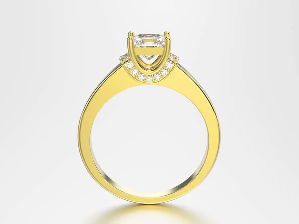 Ilustración 3D anillo de oro amarillo con diamantes en un fondo gris —  Fotos de Stock