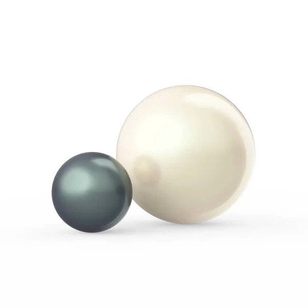 Illustration 3D deux perles blanches et vert foncé noires sur un blanc — Photo