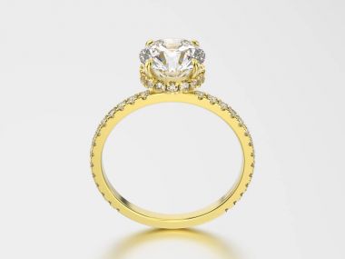 üzerinde gri bir backgro Pırlantalı 3D resimde sarı altın yüzük