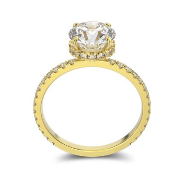 3D resimde sarı beyaz bir backgr üzerinde Pırlantalı altın yüzük