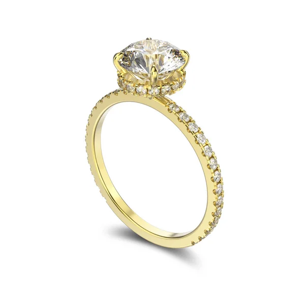 3D obrázek žluté zlatý prsten s diamanty na bílém pozadí — Stock fotografie