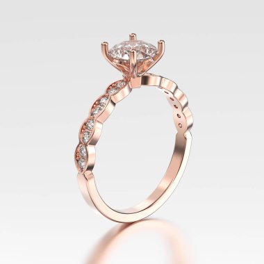 3D çizim yansıması ile Pırlantalı altın yüzük gül