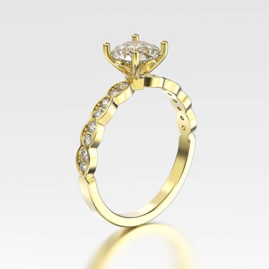 3D resimde sarı yansıması ile Pırlantalı altın yüzük