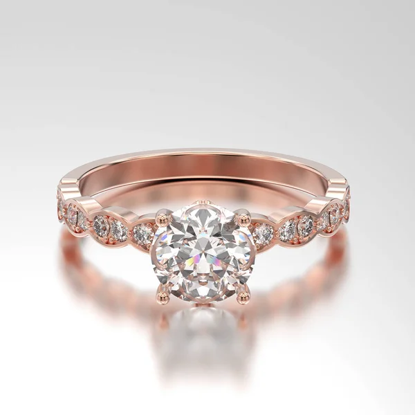 3D иллюстрация розовое золотое кольцо с бриллиантами с отражением — стоковое фото