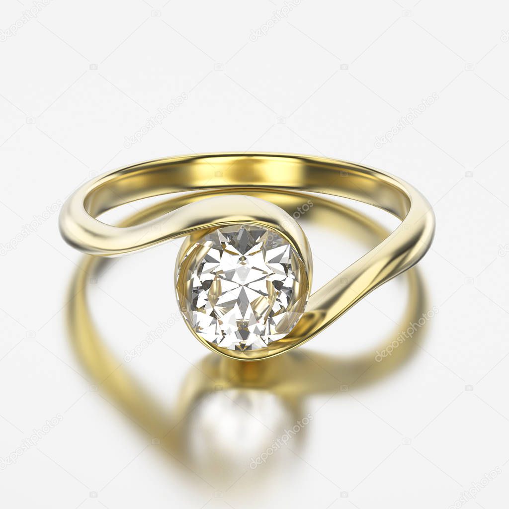 3D illustration yellow gold bypass with diamond
