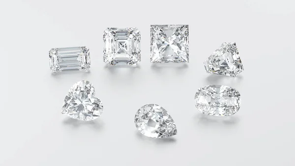 3D çizim closeup grup yedi farklı elmas