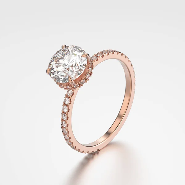 3d 그림 장미 반사와 다이아몬드와 금 반지 — 스톡 사진