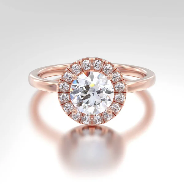 3D çizim yansıması ile Pırlantalı altın yüzük gül