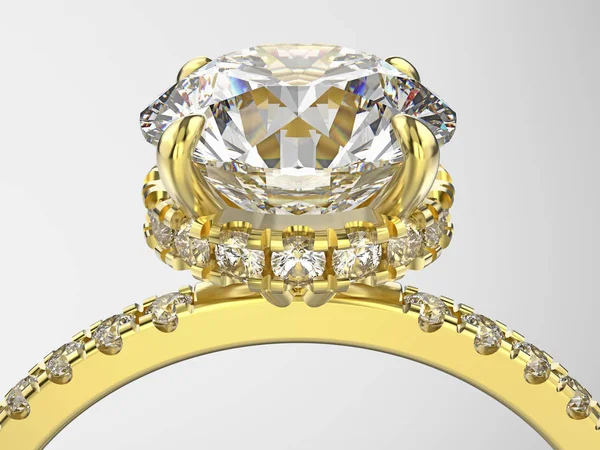 Ilustração 3D isolado zoom macro amarelo anel de ouro com diamante — Fotografia de Stock