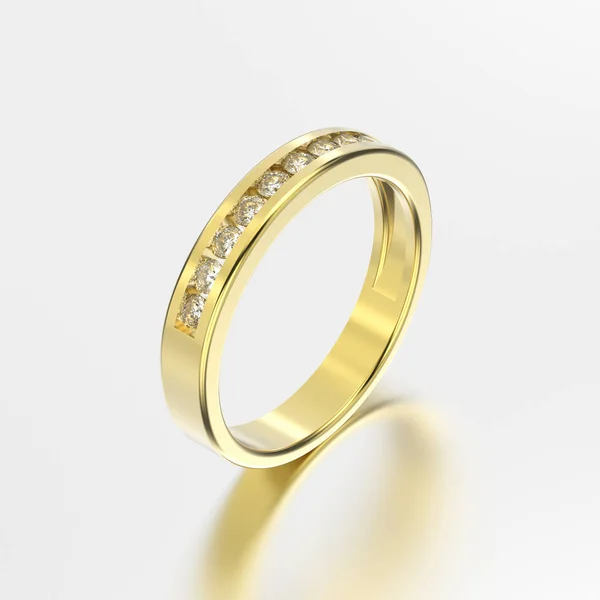 3d 그림 옐로우 골드 반사와 다이아몬드 반지 — 스톡 사진