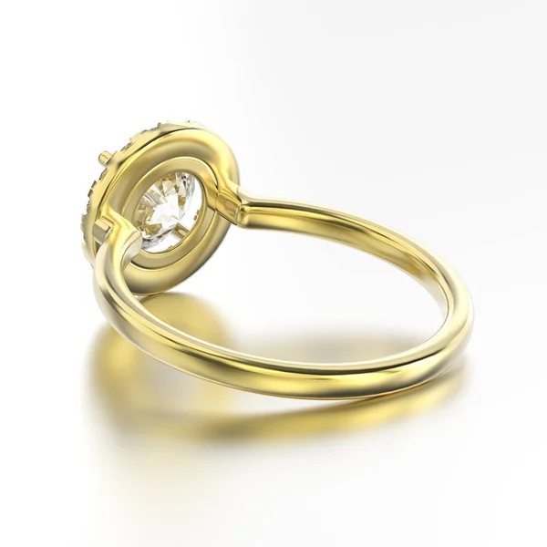 Ilustración 3D anillo de oro amarillo con diamantes vista trasera con re —  Fotos de Stock