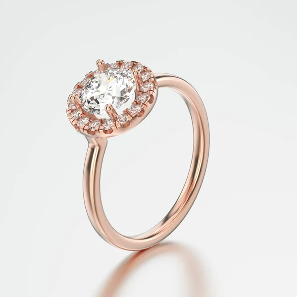 3d 그림 장미 반사와 다이아몬드와 금 반지 — 스톡 사진