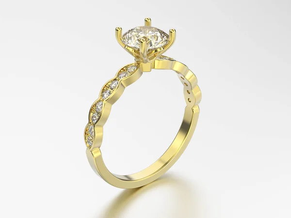 3D иллюстрация желтое золотое кольцо с бриллиантами с отражением — стоковое фото