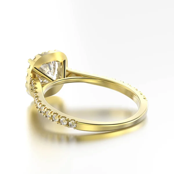 Ilustración 3D anillo de oro amarillo con diamantes vista trasera con re —  Fotos de Stock