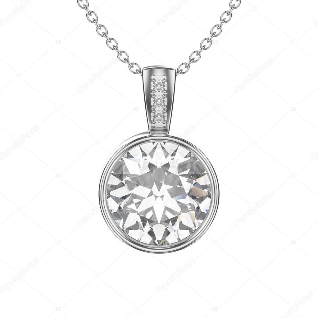 3D illustration isolated white gold or silver diamond necklace o