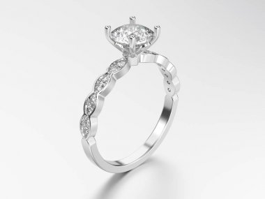 3D çizim Gümüş Yüzükler yansıması ile elmas ile